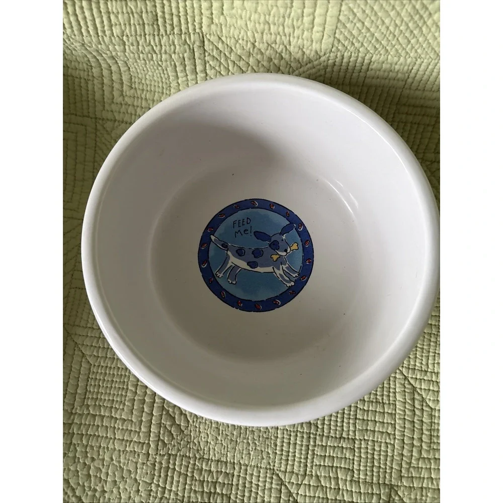Signature Riviera Van Beers: FEED ME Jumbo Dog Bowl White Bowl Red Yellow Blue